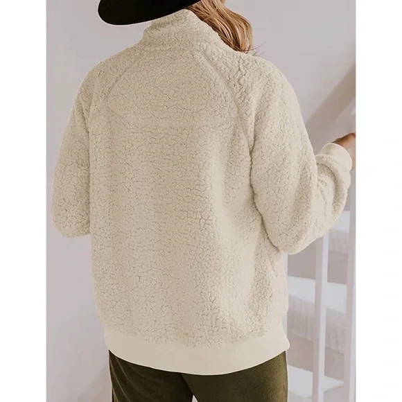 Sherpa Fleece Jacket Warm Long Sleeve Button Down Fuzzy Faux Wool with Pockets S - Picture 5 of 12